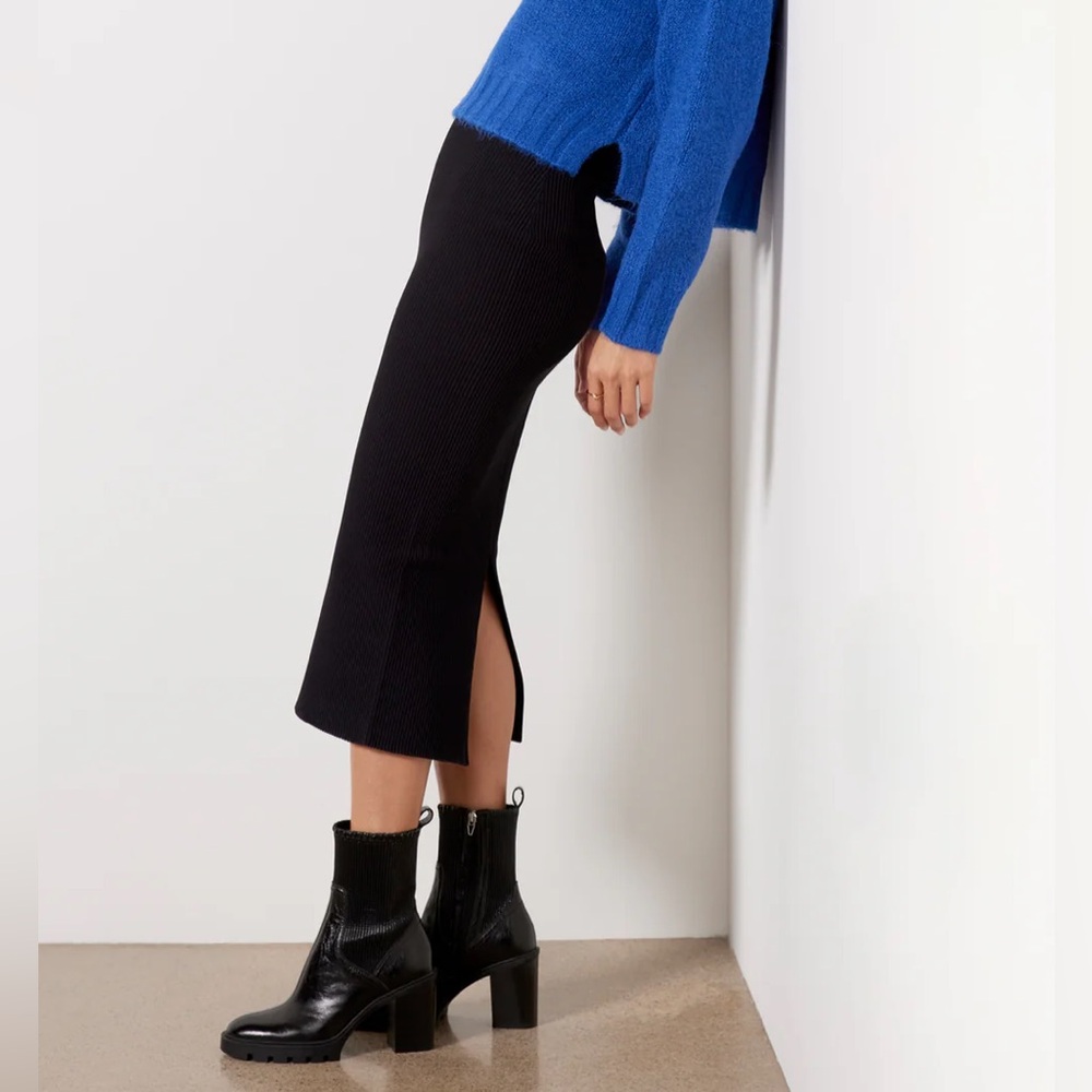 Cuts Clothing Jet Black Ribbed Knit Midi Skirt Coreflex Stretchy Split Skirt S